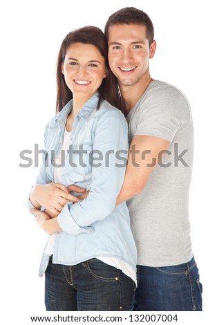 Portrait Happy Couple Isolated On White Stock Photo 155528210 ...