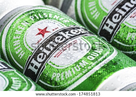 HILVERSUM, NETHERLANDS - FEBRUARY 04, 2014: Heineken International is a Dutch brewing company, founded in 1864 in Amsterdam. As of 2012, Heineken owns over 190 breweries in more than 70 countries.