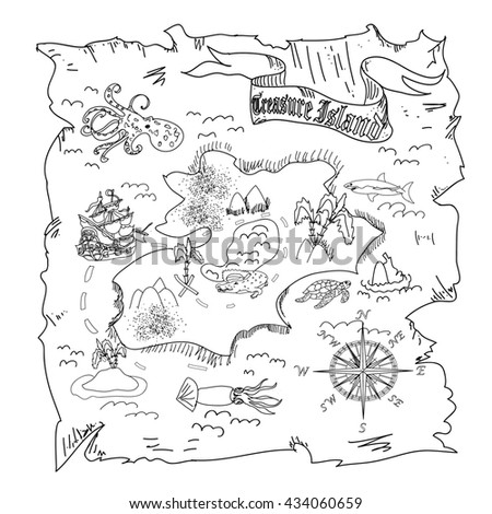 Treasure Island Map Kids Coloring Page Stock Illustration 434060659 ...