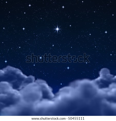 looking out to a wishing star in space or night sky through the clouds