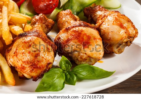 Grilled Chicken Legs Chips Vegetables Stock Photo 127677473 - Shutterstock