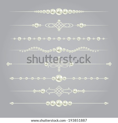 white realistic pearl dividers set collection isolated on grey background. vector illustration. design elements and page decor
