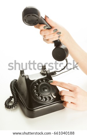 Girl Hand Holding Old Telephone Headset Stock Photo 557686030 ...