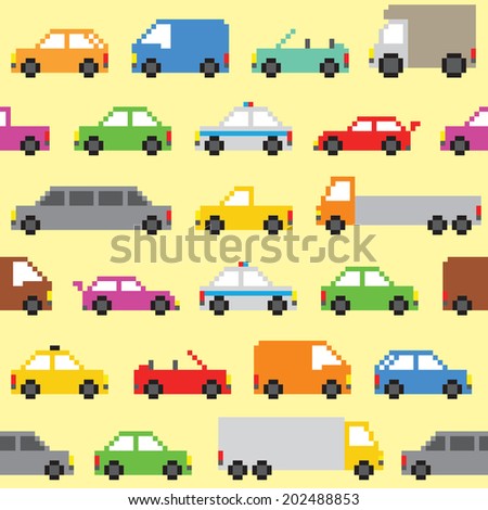 Pixel Art Cars Seamless Vector Pattern Stock Vector (Royalty Free ...