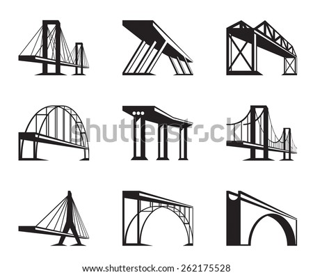 Different bridges in perspective - vector illustration