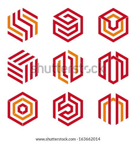 Abstract hexagon shaped vector design elements, red and orange by ...