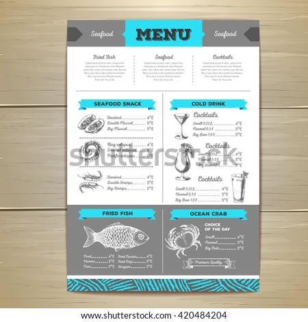 Vintage Seafood Menu Design Stock Vector 443115385 - Shutterstock