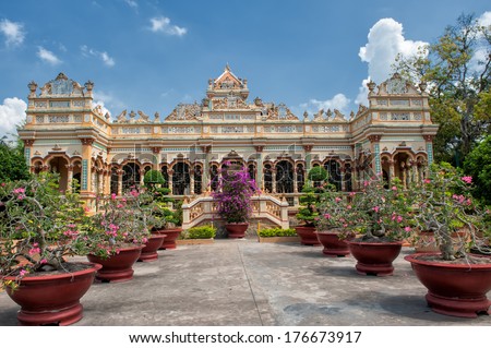Vinh Trang Pagoda - an architectural gem in My Tho City, Tien Giang Province, Vietnam.