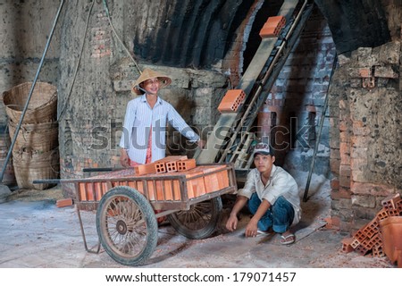 VINH LONG, VIETNAM - MARCH 7: Scene from a brickworks in the Mekong delta on March 7, 2009 near Vinh Long. The Mekong delta has become popular among tourists wishing to experience rural Vietnam.