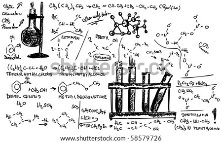 vetor - desenho manual de Química Orgânica no fundo