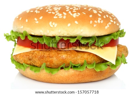 Big chicken hamburger on white backgroung - stock photo