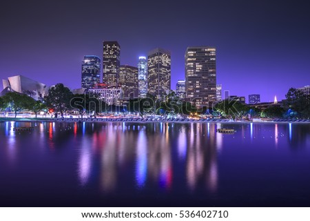 Downtown skyscrapers Los Angeles California at night
