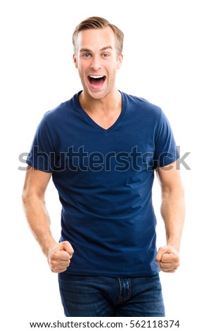 Yes, I did it! Very happy young man, isolated over white background. Emotions and success concept.