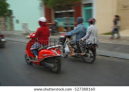 Motorbikes compete in heavy traffic of Saigon (Ho Chi Minh City), Vietnam