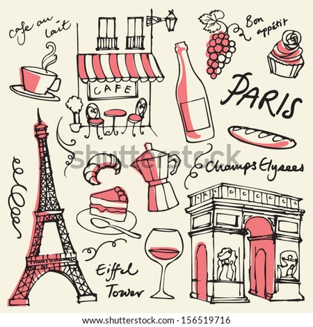 paris landmarks vector doodle icons shutterstock parisian french doodles illustrations travel royalty cafe clipart drawing iphone