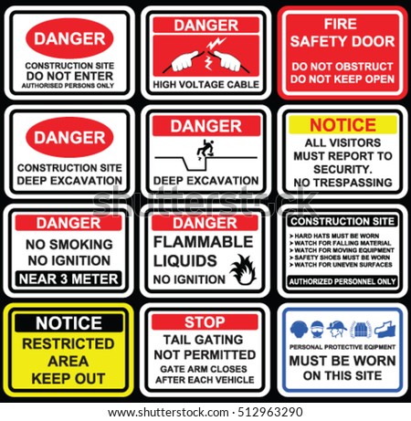 safety construction signage site excavation icons warning deep danger restriction signs building flammable trespassing cable symbols near voltage gating shutterstock