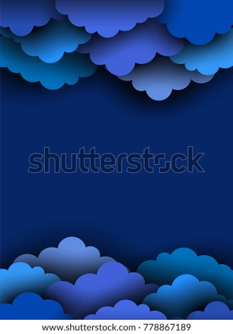 Blue Paper Cut Clouds On Dark Background Border For Design With Clipping Mask Blue Paper Cut Clouds On Dark Background Border For Design With Clipping Mask