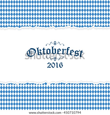 stock vector oktoberfest background with ripped open paper having blue white checkered pattern and text 450710794