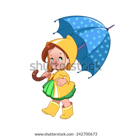 Cute Little Girl Umbrella Raincoat Rubber Stock Vector 242700673 ...
