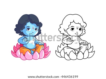 little cartoon krishna on lotus page stock vector 446436199 ... - Baby Krishna Images Coloring Pages little cartoon krishna on lotus page stock vector 446436199 ... - Baby Krishna Images Coloring Pages