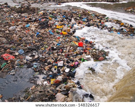Garbage on the river shore