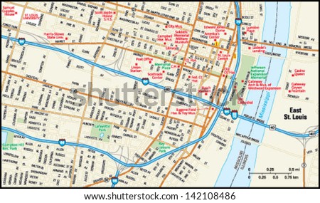 St Louis Missouri Downtown Map Stock Vector 142108486 - Shutterstock