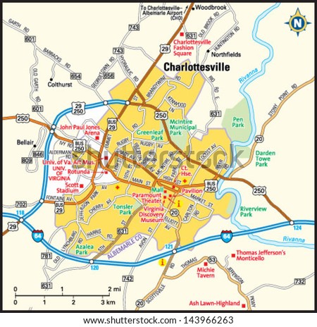 Charlottesville Virginia Area Map Stock Vector 143966263 - Shutterstock