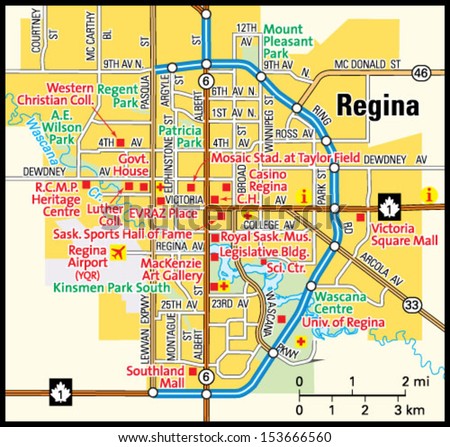 Regina, Saskatchewan area map - stock vector