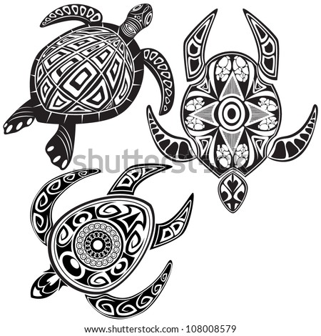 Vector Illustration Turtles Maori Tattoo Style Stock Vector 108008579 ...