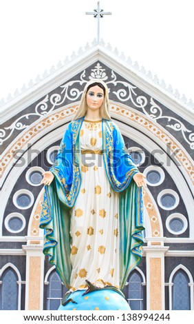 Virgin Mary Statue in Roman Catholic Church - stock photo