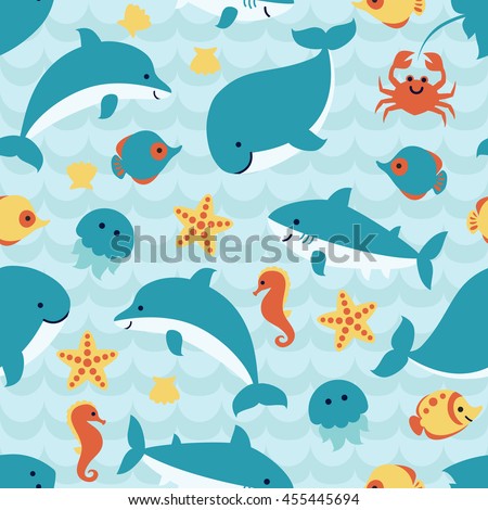 Cute Cartoon Sea Animals Swimming Under Stock Vector 431790097 ...