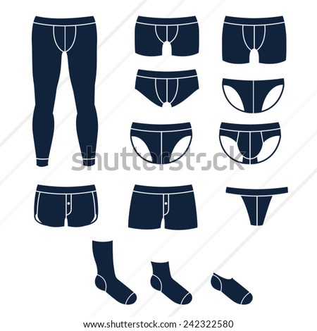 Different types of men's underwear / Solid fill vector icons set as ...
