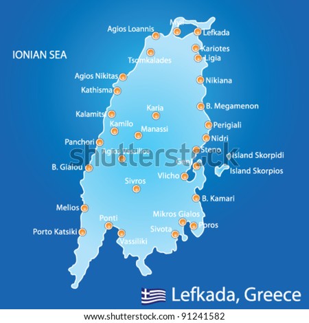 Island Lefkada Greece Map On Blue Stock Vector 91241582 - Shutterstock