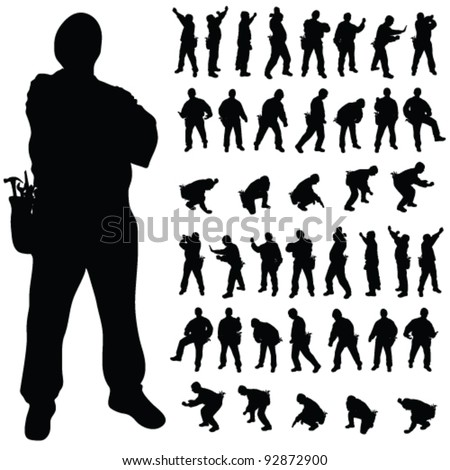 worker black silhouette in various poses art illustration