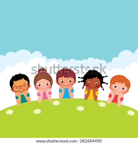 stock cartoon illustration of a group of happy children boys and girls lying on the grass - Cartoon Picture Of Children stock cartoon illustration of a group of happy children boys and girls lying on the grass - Cartoon Picture Of Children
