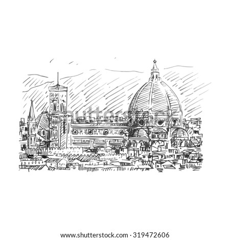 Cathedral Florence Italy Vector Hand Drawn Stock Vector 319472606 ...