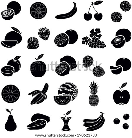Fruit icon collection - vector silhouette illustration