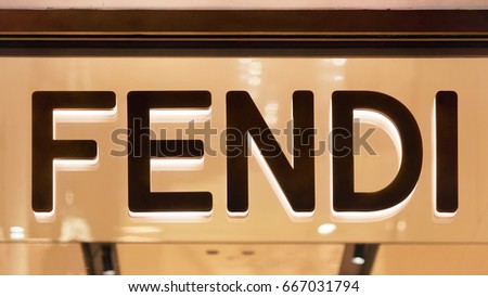 Rome, Italy - October 14, 2016: Fendi Sign on street shop window of Rome, Italy.