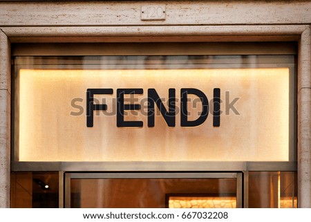 Rome, Italy - October 14, 2016: Fendi Sign on street shop window in Rome, Italy.