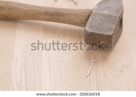 Vintage Hammer Nails Lying On Wooden Stock Photo 348698630 ...