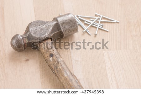 Vintage Hammer Nails Lying On Wooden Stock Photo 348698630 ...