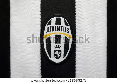 BANGKOK, THAILAND -SEPTEMBER 24, 2014: the logo of Juventus football club on an official jersey on 24 September 2014 in Bangkok Thailand.
