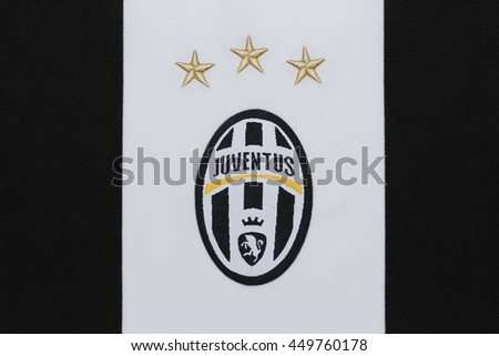 BANGKOK, THAILAND - JULY 10, 2016: The Logo of Juventus on Football Jersey on July 10,2016 in Bangkok Thailand.