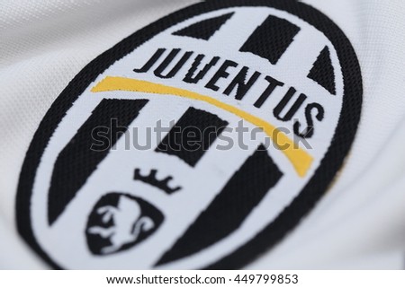 BANGKOK, THAILAND - JULY 10, 2016: The Logo of Juventus on Football Jersey on July 10,2016 in Bangkok Thailand.