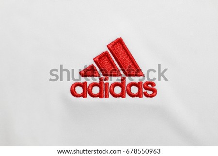 BANGKOK, THAILAND - JULY 15: The Logo of Adidas on Football Jersey on July 15,2017 in Bangkok Thailand.