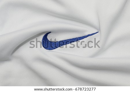 BANGKOK, THAILAND - JULY 15: The Logo of Nike on Football Jersey on July 15,2017 in Bangkok Thailand.