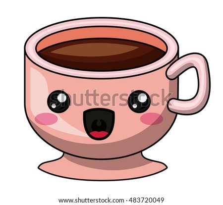 Coffee Mug Kawaii Face Icon Cute Stock Vector 483720049 - Shutterstock