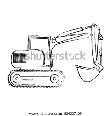 Monochrome Contour Hand Drawing Backhoe Vector Stock Vector 584337109