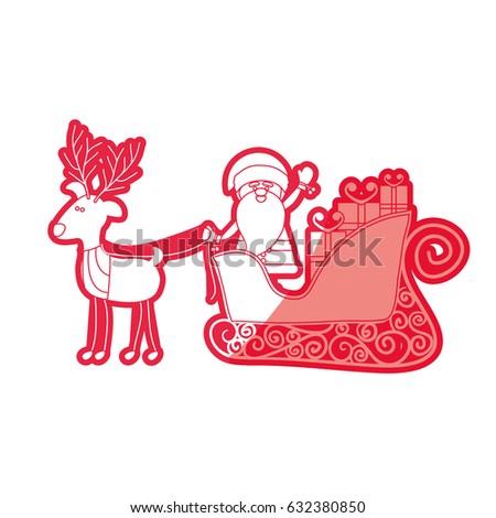 red silhouette caricature reindeer with santa claus in sleigh with gifts vector illustration - Reindeer With Santa red silhouette caricature reindeer with santa claus in sleigh with gifts vector illustration - Reindeer With Santa