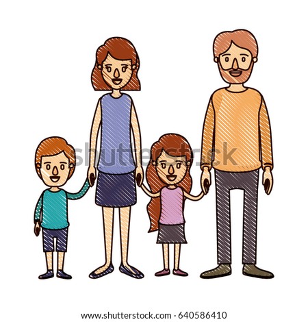 Big Cartoon Family Parents Children Grandparents Stock Vector 86125405 ...